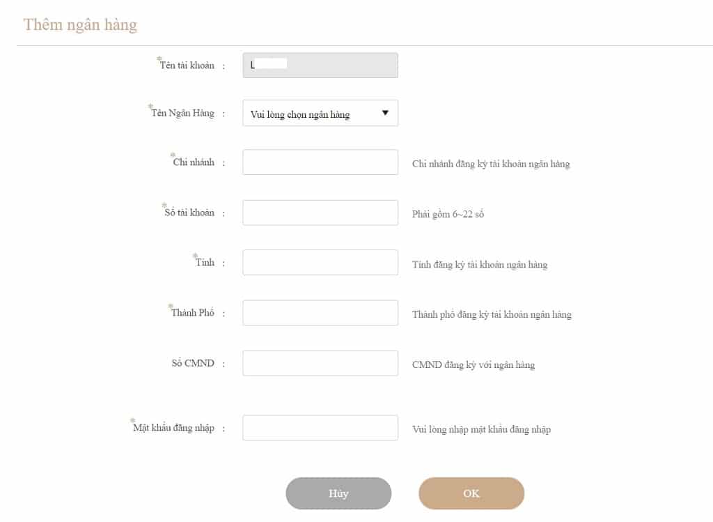 Thêm thẻ Ngân hàng trước khi tiến hành rút tiền tại ST666